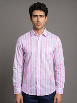 Cento Pink With White Stripe Dobby Cotton Shirt
