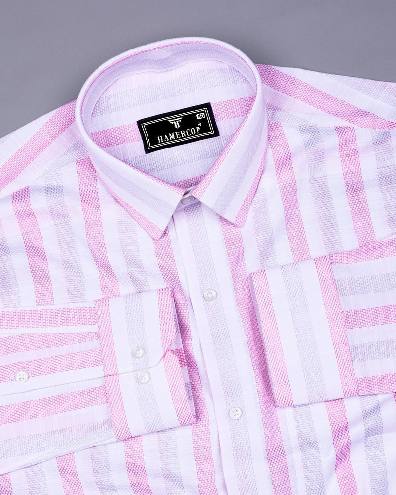 Cento Pink With White Stripe Dobby Cotton Shirt