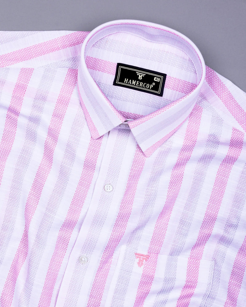 Cento Pink With White Stripe Dobby Cotton Shirt