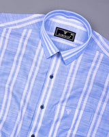 Comfrey Blue With White Dobby Stripe Linen Cotton Shirt