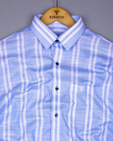 Comfrey Blue With White Dobby Stripe Linen Cotton Shirt