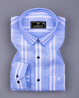 Comfrey Blue With White Dobby Stripe Linen Cotton Shirt