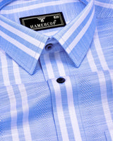 Comfrey Blue With White Dobby Stripe Linen Cotton Shirt