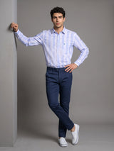 Comfrey White With Blue Dobby Stripe Linen Cotton Shirt