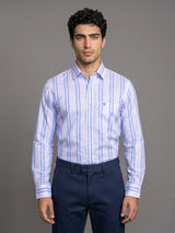 Comfrey White With Blue Dobby Stripe Linen Cotton Shirt