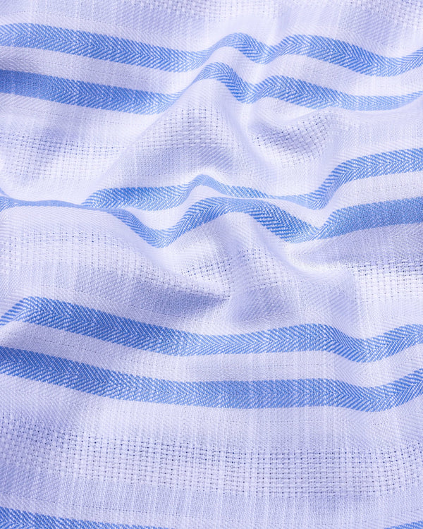 Comfrey White With Blue Dobby Stripe Linen Cotton Shirt