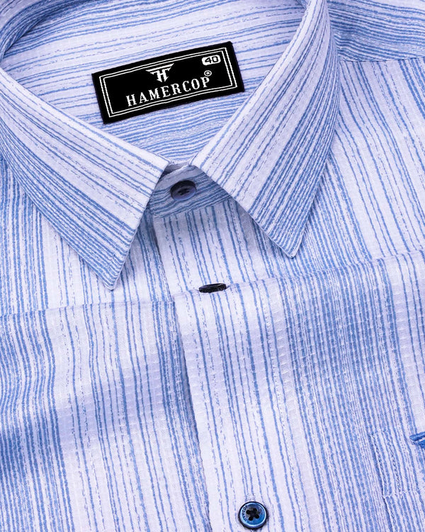 Roman Blue With White Taupe Stripe Cotton Shirt