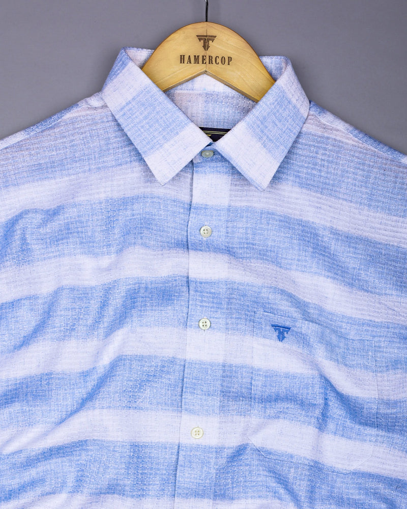 Croydon Blue With White Weft Stripe Dobby Cotton Shirt