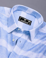 Croydon Blue With White Weft Stripe Dobby Cotton Shirt