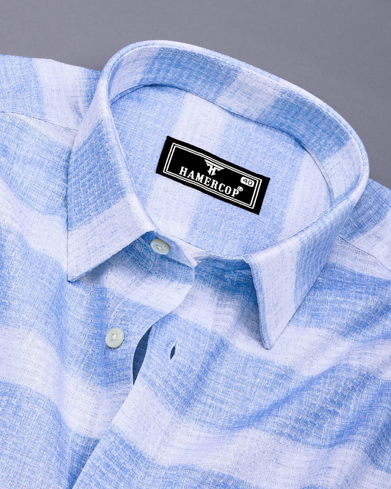 Croydon Blue With White Weft Stripe Dobby Cotton Shirt