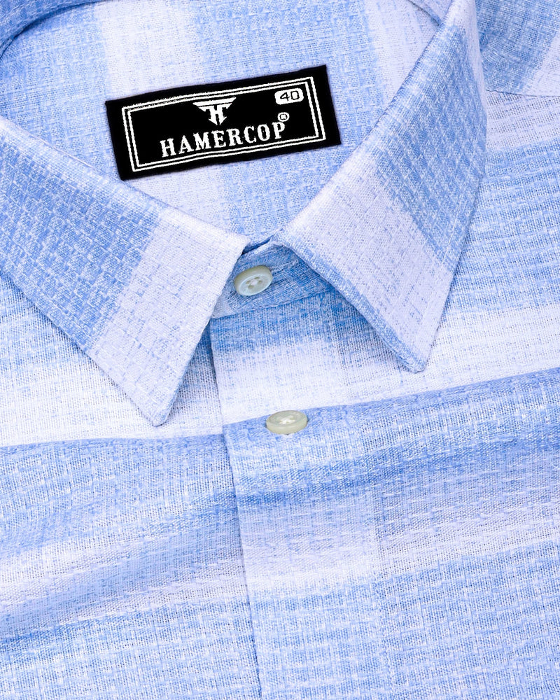 Croydon Blue With White Weft Stripe Dobby Cotton Shirt