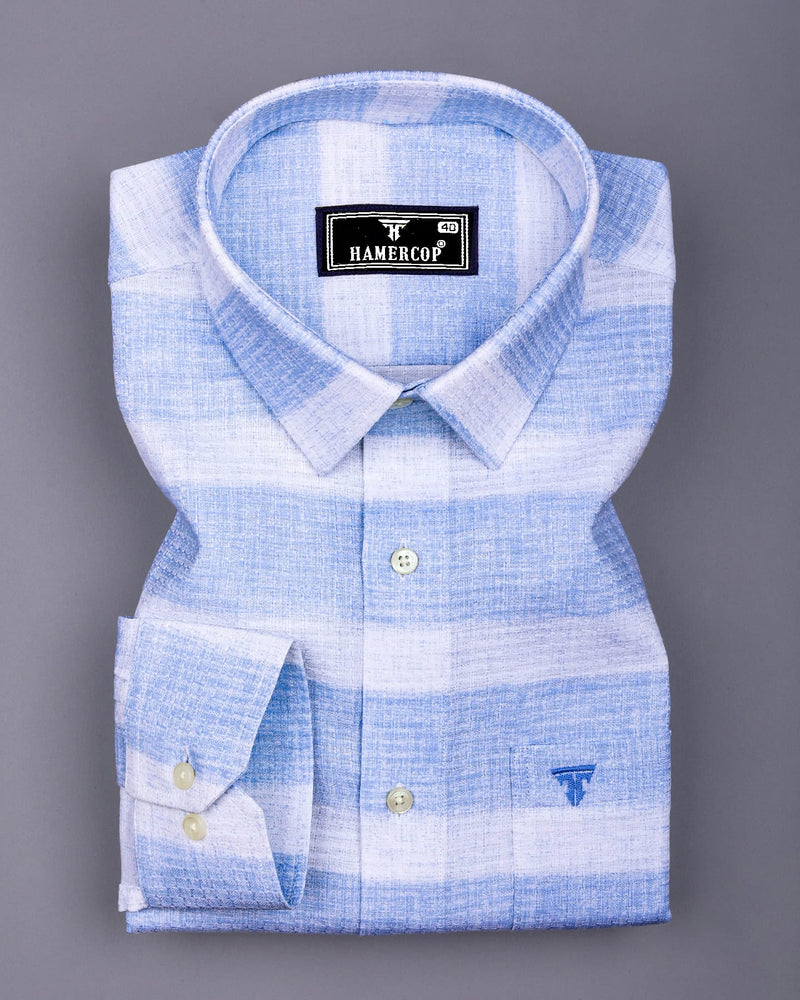 Croydon Blue With White Weft Stripe Dobby Cotton Shirt