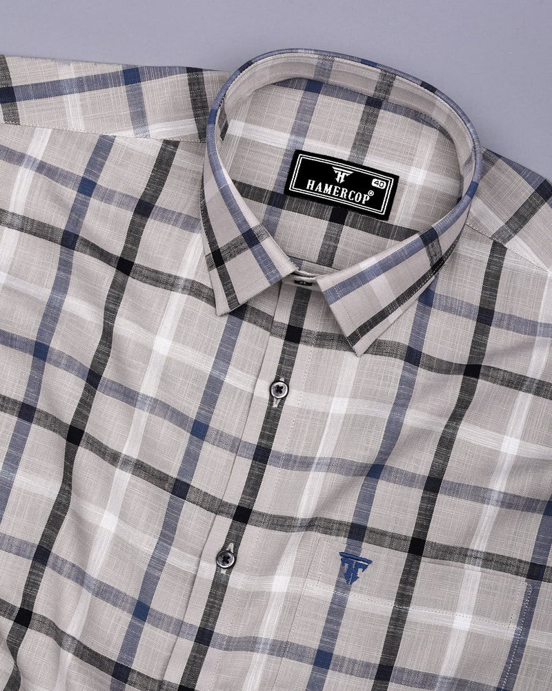 Arcore Gray With Black Check Linen Cotton Shirt