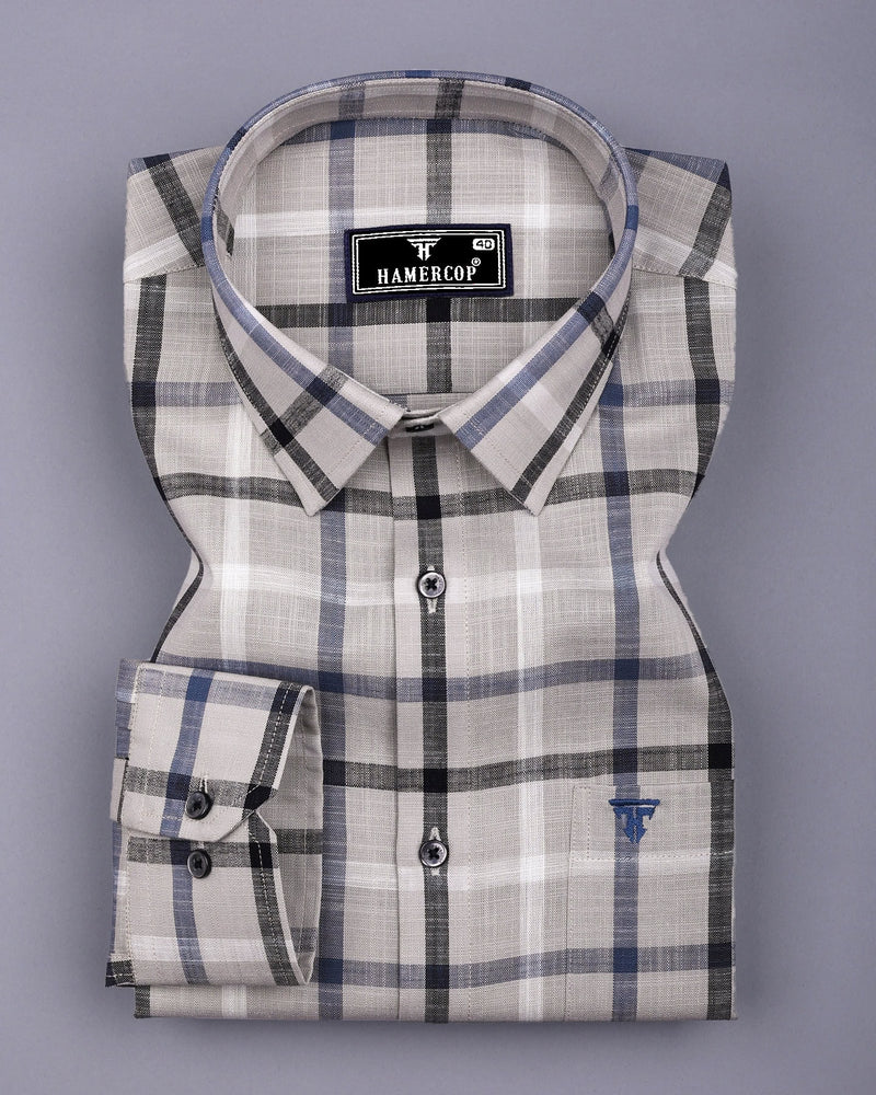 Arcore Gray With Black Check Linen Cotton Shirt