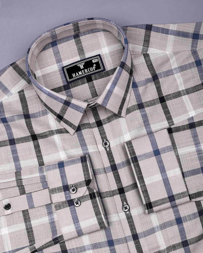 Arcore Gray With Black Check Linen Cotton Shirt