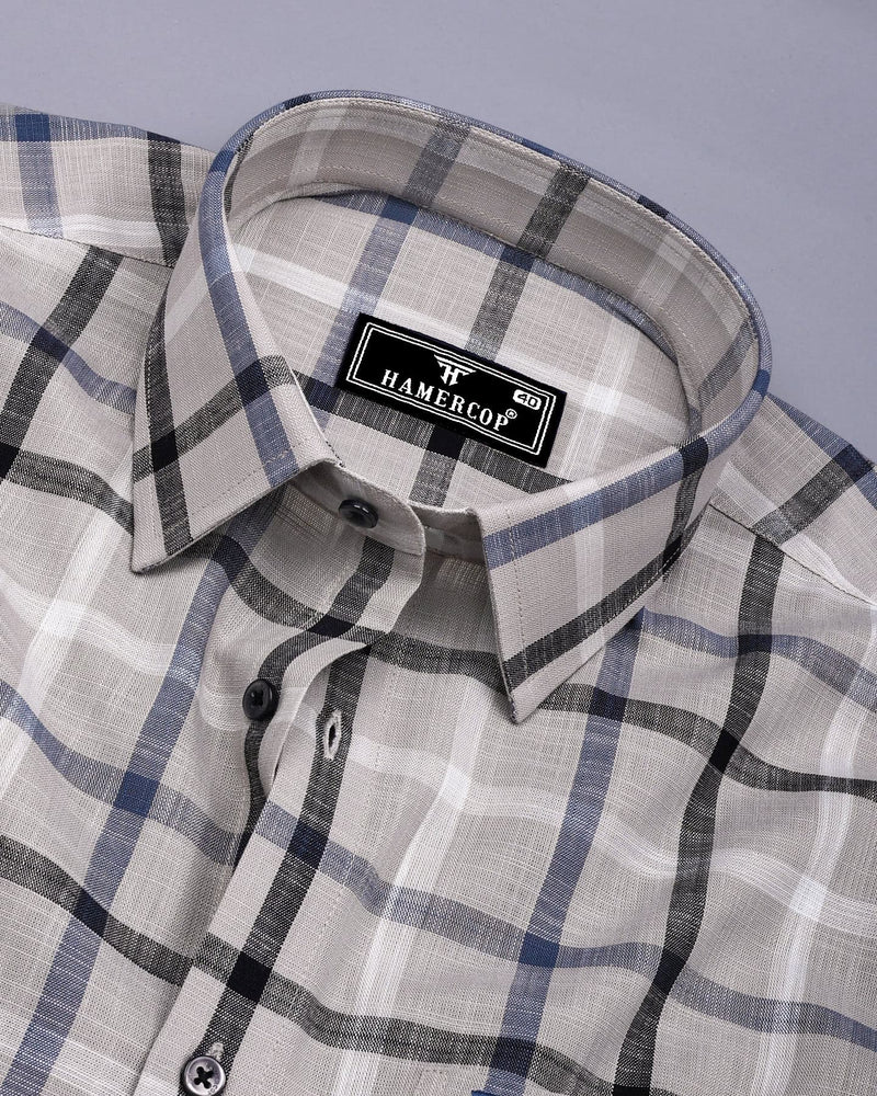 Arcore Gray With Black Check Linen Cotton Shirt