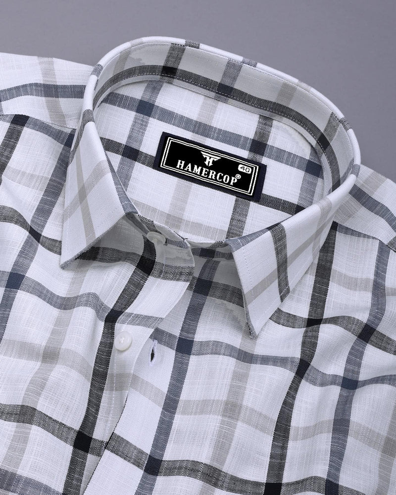 Arcore White With Gray Check Linen Cotton Shirt
