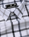Arcore White With Gray Check Linen Cotton Shirt