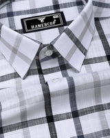 Arcore White With Gray Check Linen Cotton Shirt