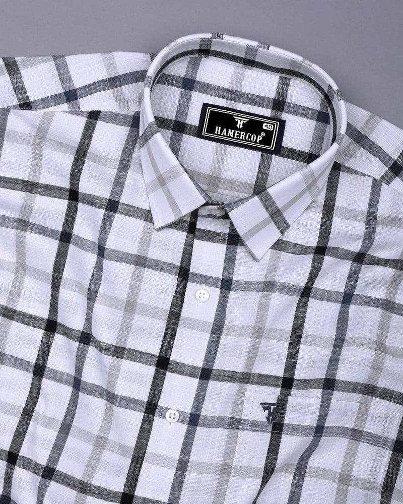 Arcore White With Gray Check Linen Cotton Shirt
