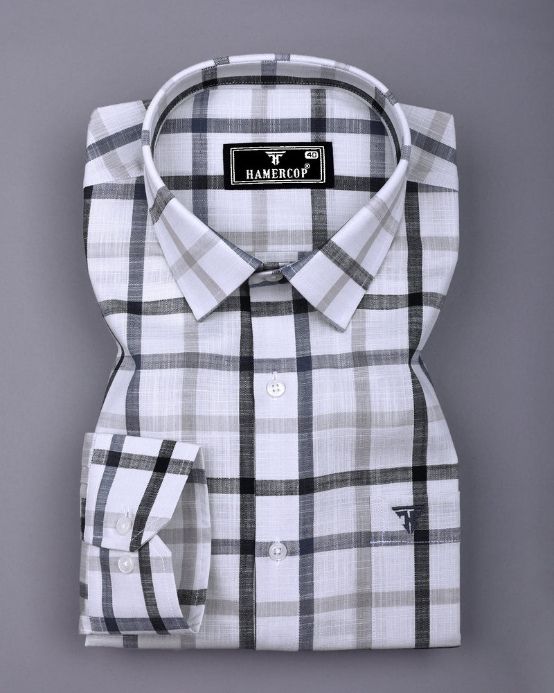 Arcore White With Gray Check Linen Cotton Shirt