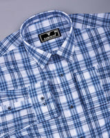 Forio Blue With White Check Linen Cotton Shirt