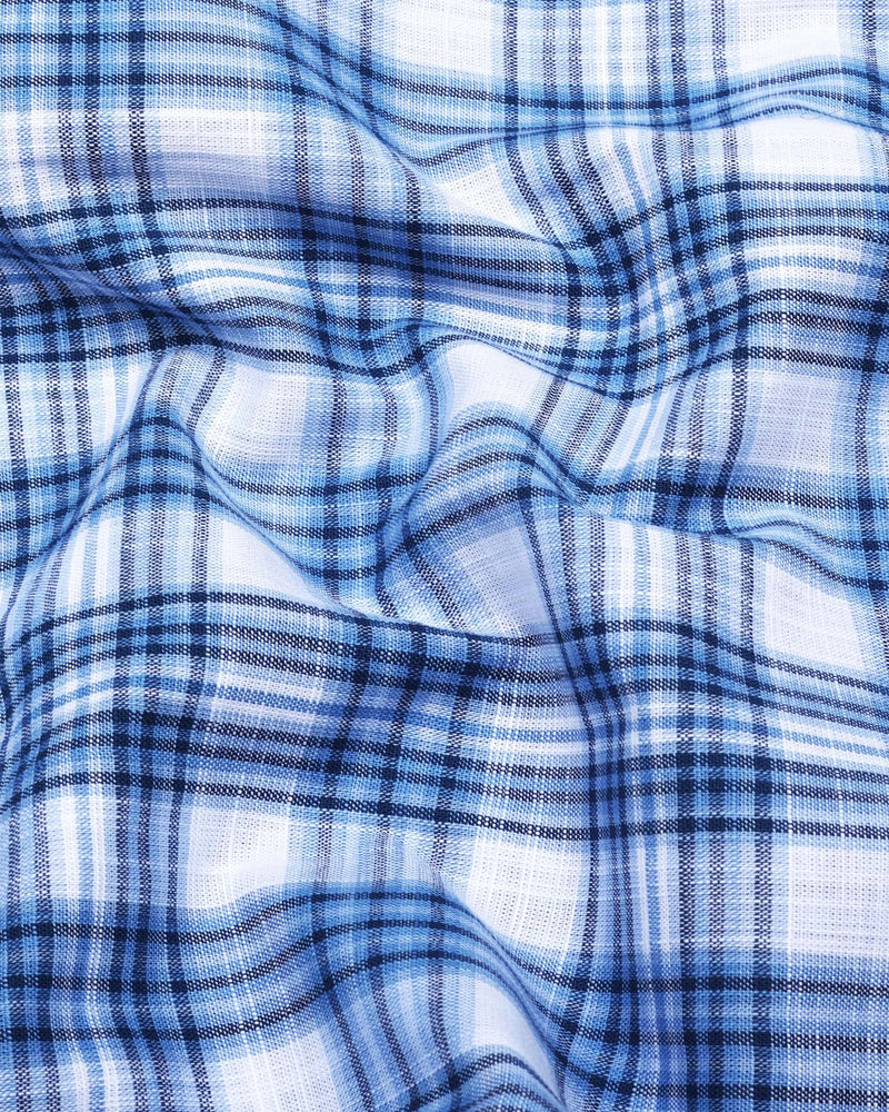 Forio Blue With White Check Linen Cotton Shirt