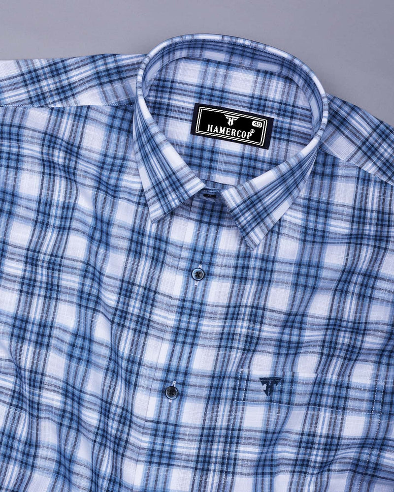 Forio Blue With White Check Linen Cotton Shirt