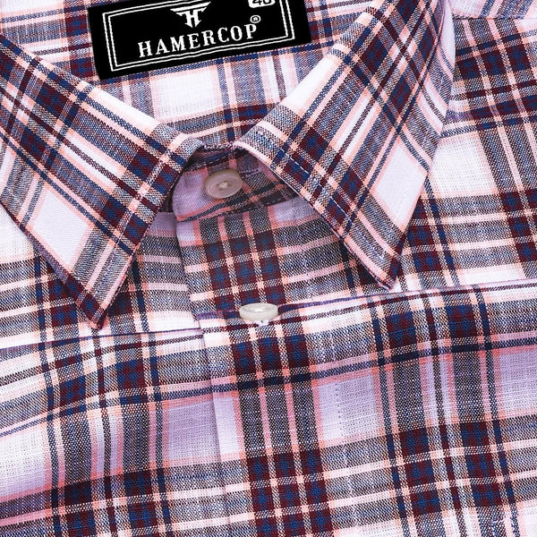 Forio Maroon Pink Check Linen Cotton Shirt – Hamercop