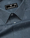 Flores Gray Dot Printed Dobby Cotton Waffle Check Shirt