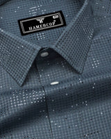 Flores Gray Dot Printed Dobby Cotton Waffle Check Shirt