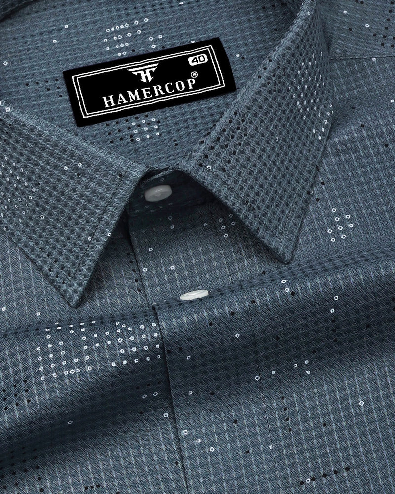 Flores Gray Dot Printed Dobby Cotton Waffle Check Shirt