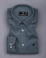 Flores Gray Dot Printed Dobby Cotton Waffle Check Shirt
