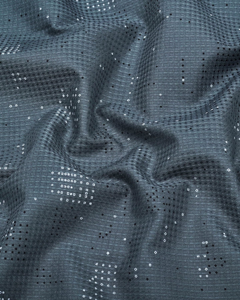 Flores Gray Dot Printed Dobby Cotton Waffle Check Shirt