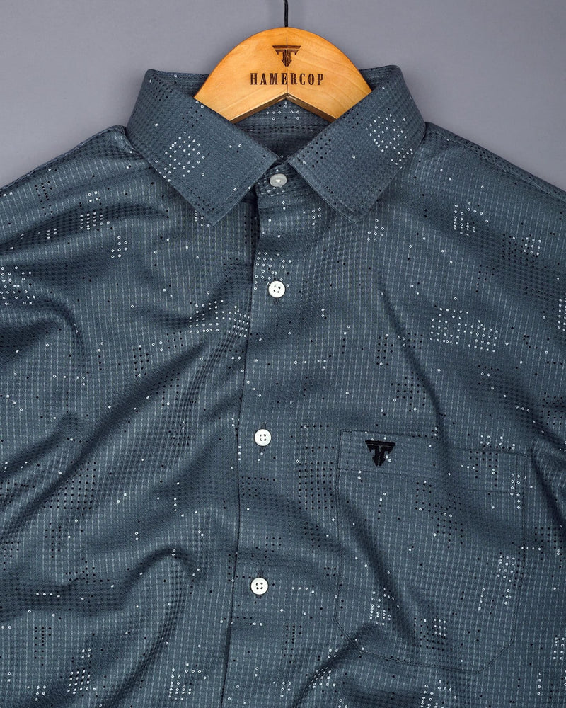 Flores Gray Dot Printed Dobby Cotton Waffle Check Shirt