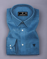 Flores Blue Dot Printed Dobby Cotton Waffle Check Shirt