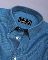 Flores Blue Dot Printed Dobby Cotton Waffle Check Shirt