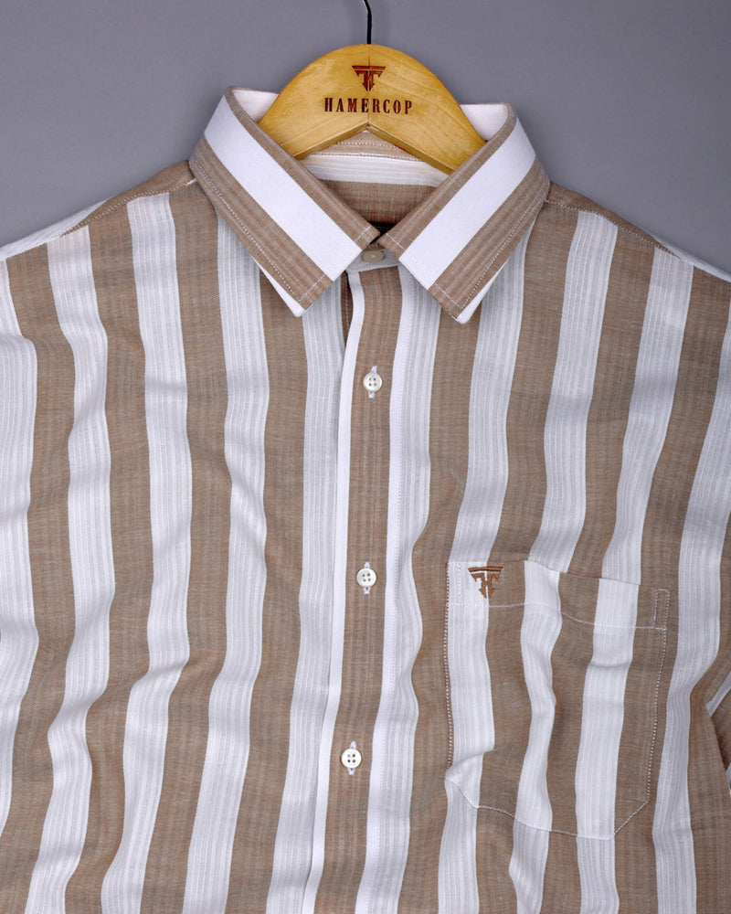 Colwood Cream With White Stripe Linen Cotton Shirt