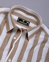 Colwood Cream With White Stripe Linen Cotton Shirt
