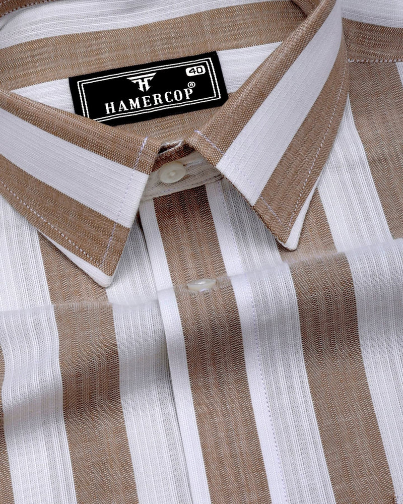 Colwood Cream With White Stripe Linen Cotton Shirt