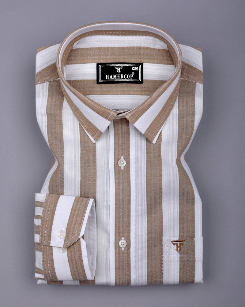 Colwood Cream With White Stripe Linen Cotton Shirt