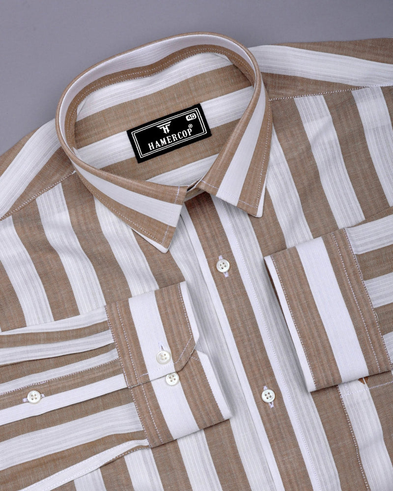 Colwood Cream With White Stripe Linen Cotton Shirt