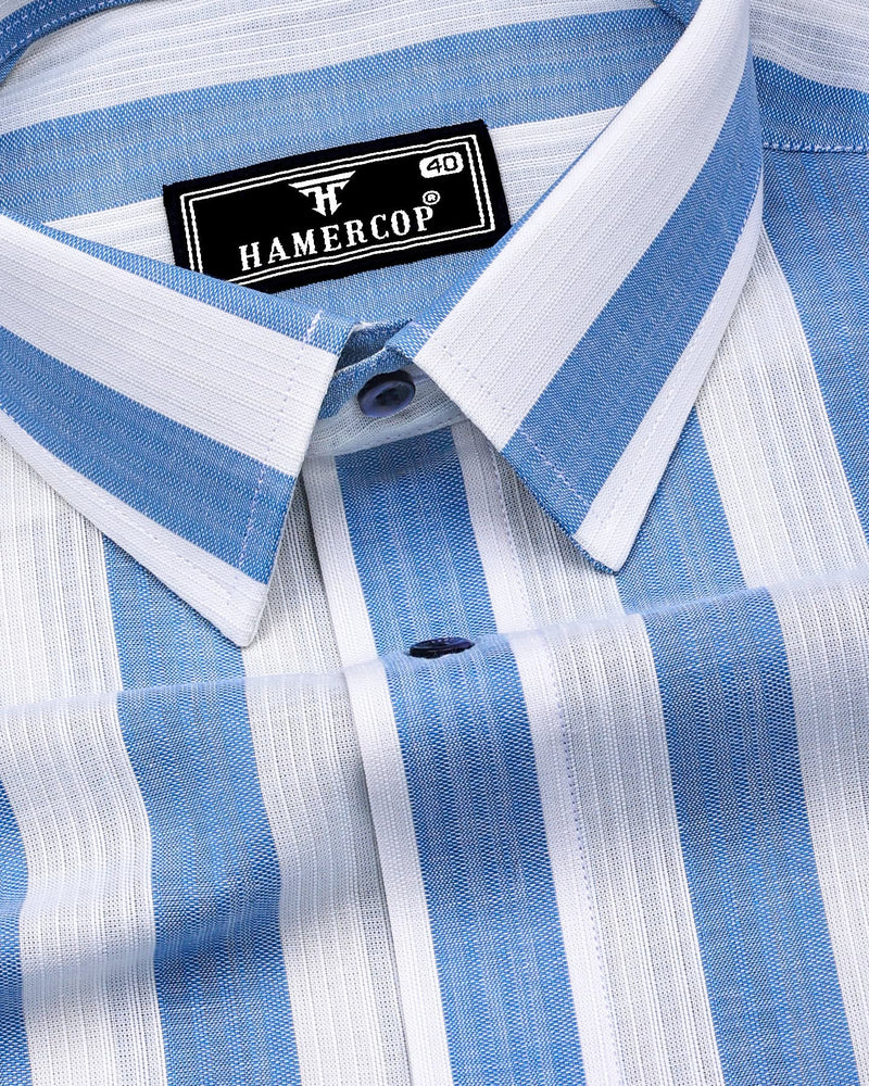 Colwood Blue With White Stripe Linen Cotton Shirt