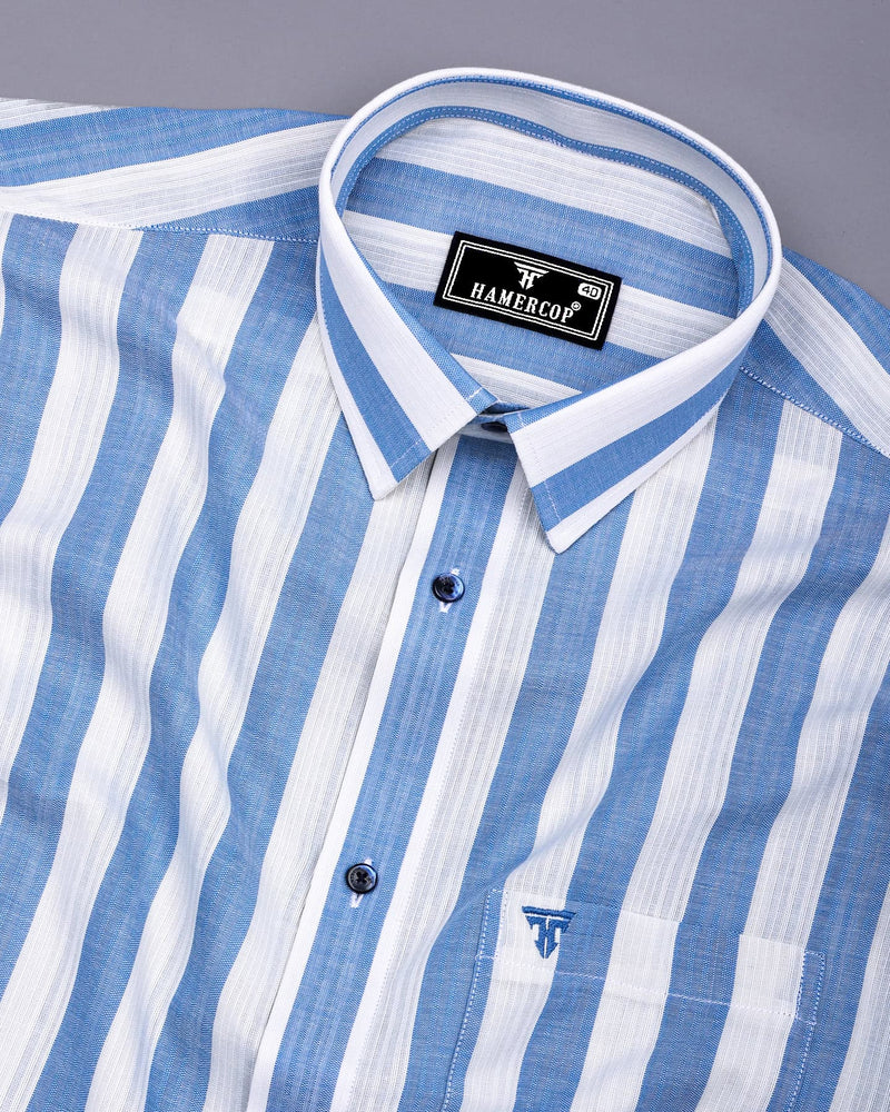 Colwood Blue With White Stripe Linen Cotton Shirt
