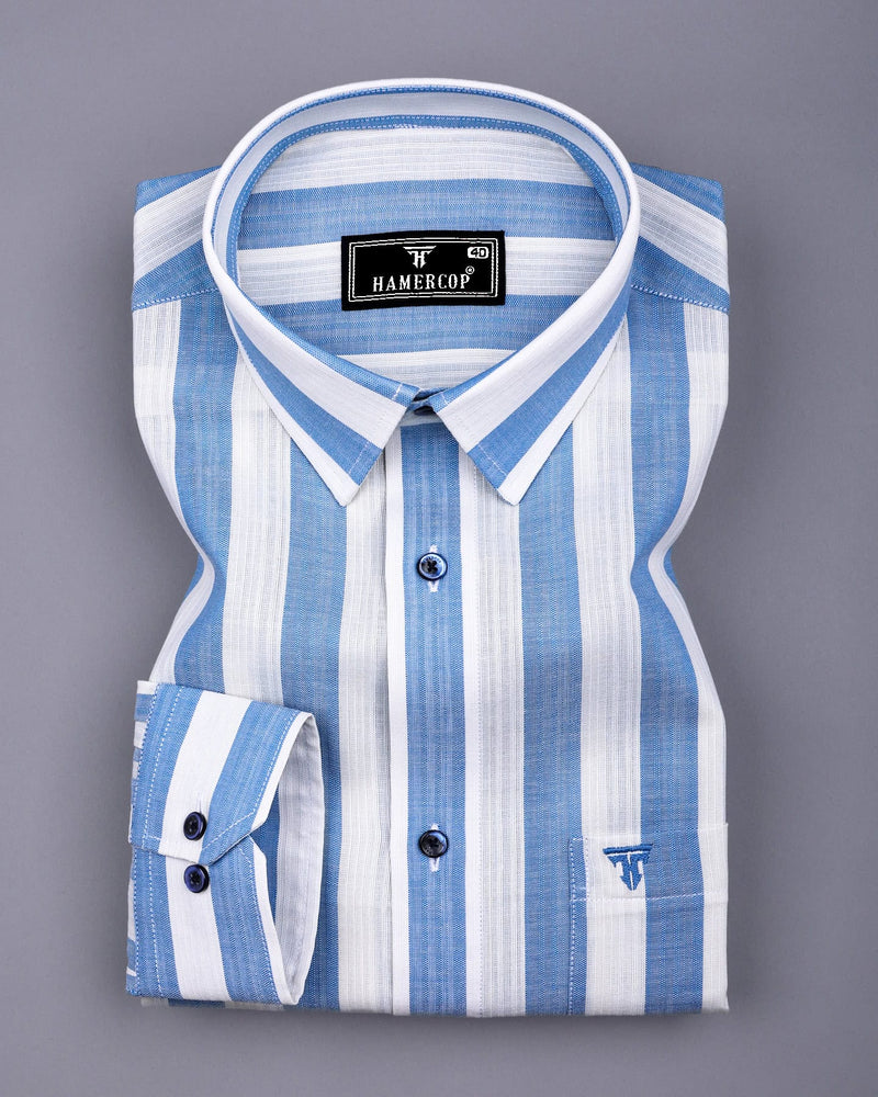 Colwood Blue With White Stripe Linen Cotton Shirt