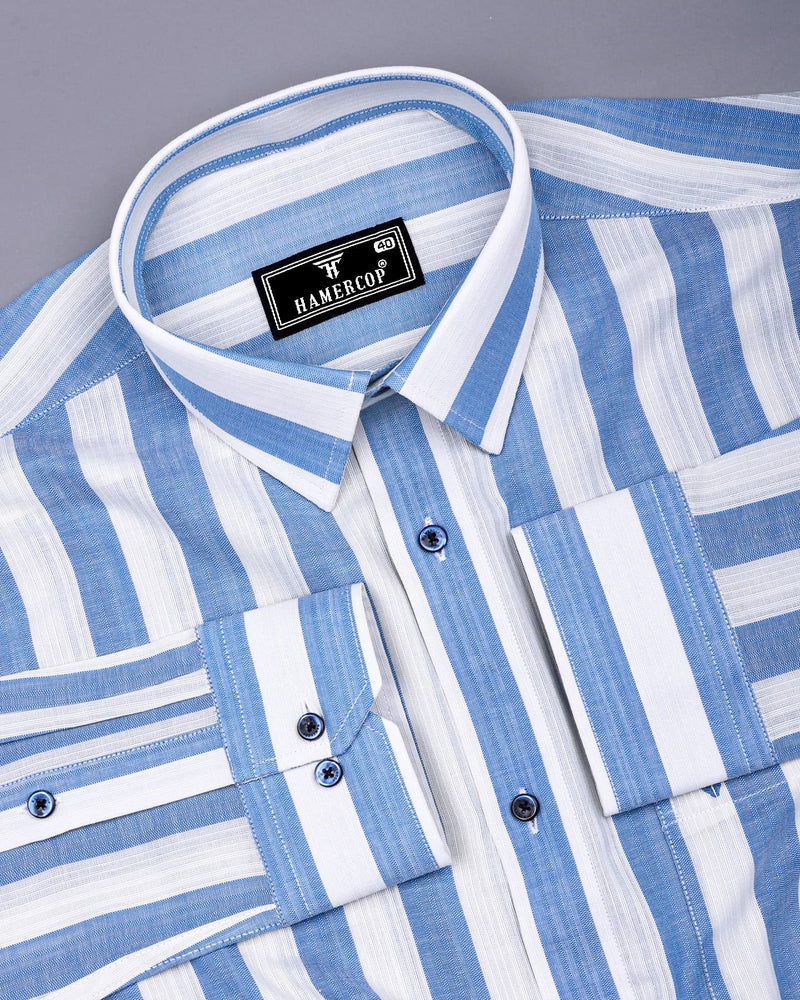 Colwood Blue With White Stripe Linen Cotton Shirt