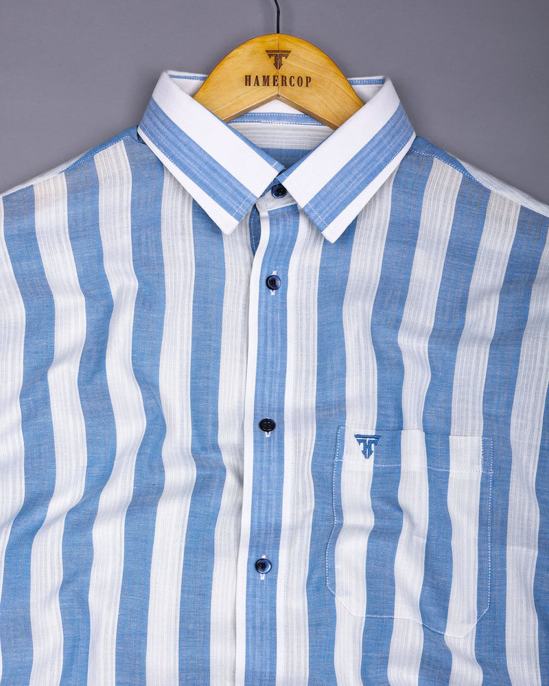 Colwood Blue With White Stripe Linen Cotton Shirt