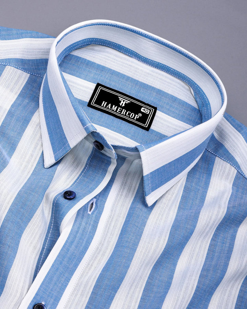 Colwood Blue With White Stripe Linen Cotton Shirt