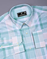 Pozos Green With White Check Formal Cotton Shirt