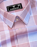Pozos Peach With Blue Check Formal Cotton Shirt